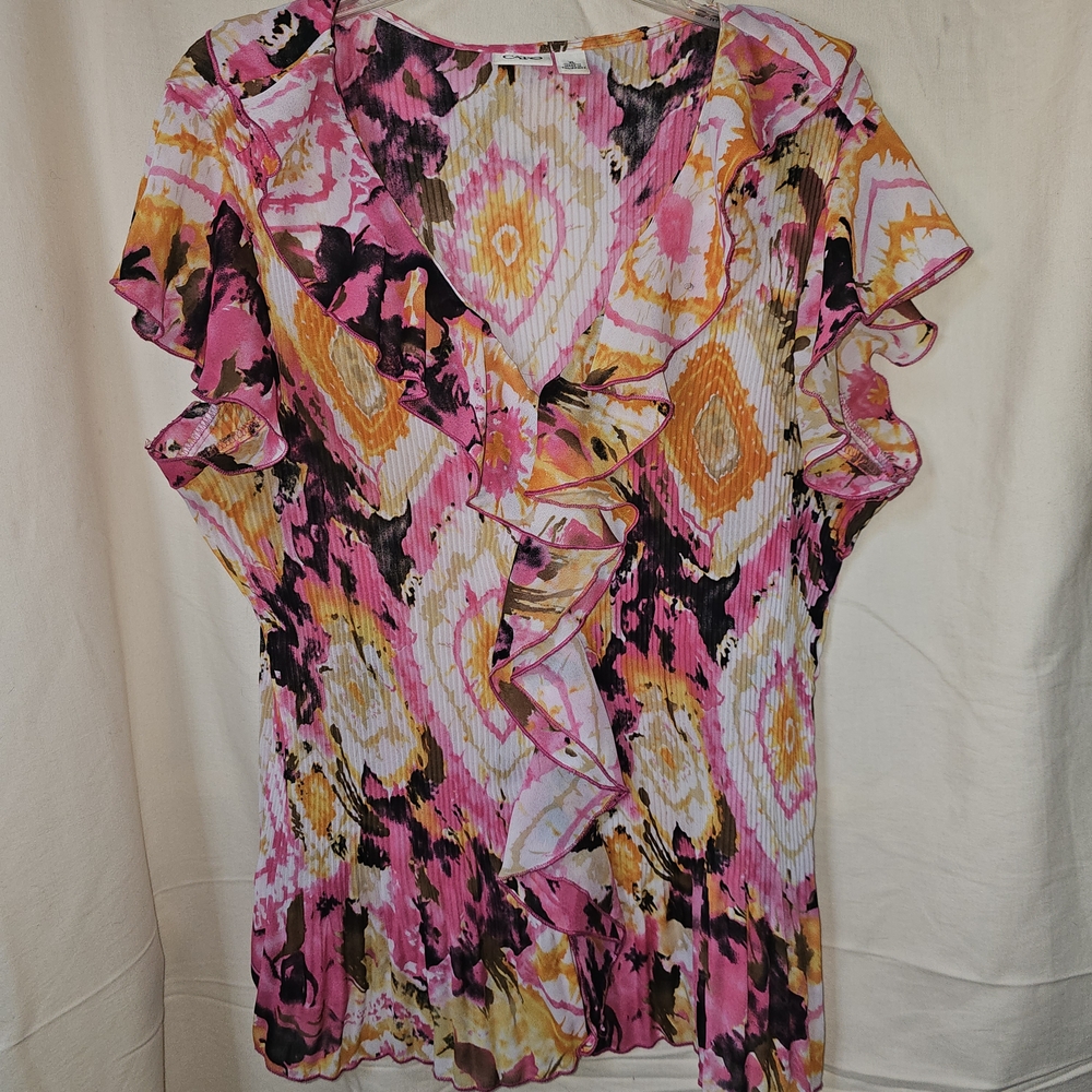 Vibrant Pink and Orange Women's Ruffle Top